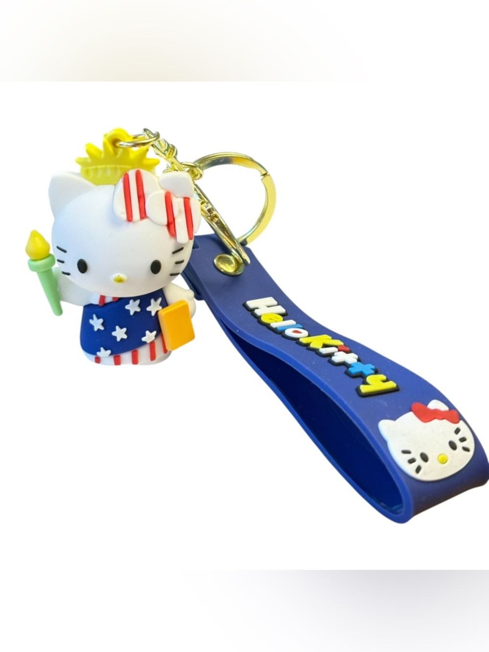 Hello Kitty Patriotic Statue of Liberty Silicone Strap Keychain